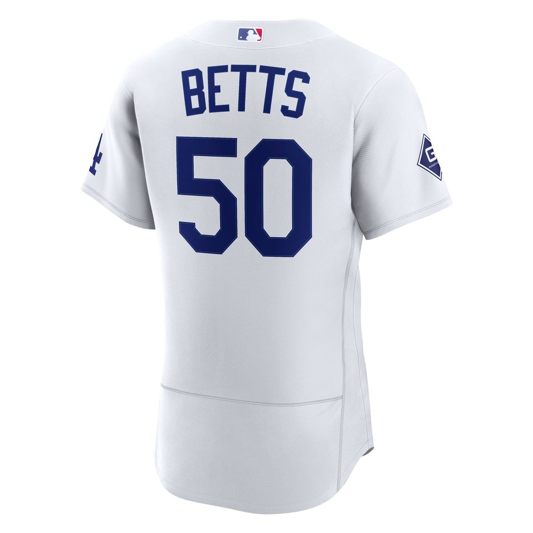 Los Angeles Dodgers Mookie Betts Home Authentic Sponsor Patch Jersey - White