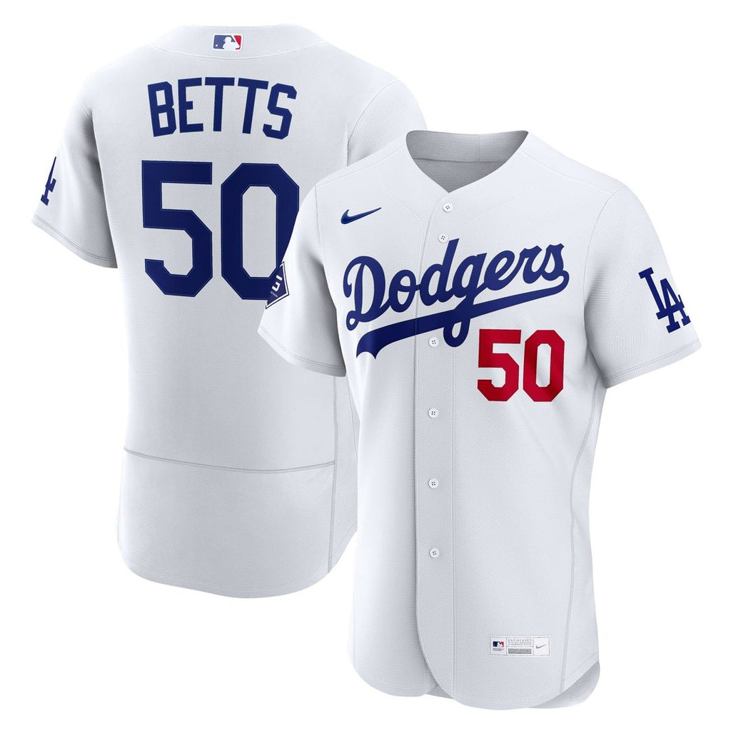 Los Angeles Dodgers Mookie Betts Home Authentic Sponsor Patch Jersey - White