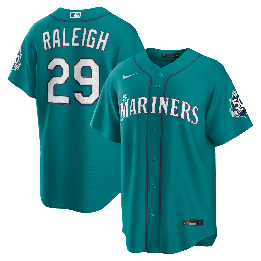 Seattle Mariners Cal Raleigh Alternate 50th Season Patch Stadium Jersey - Teal
