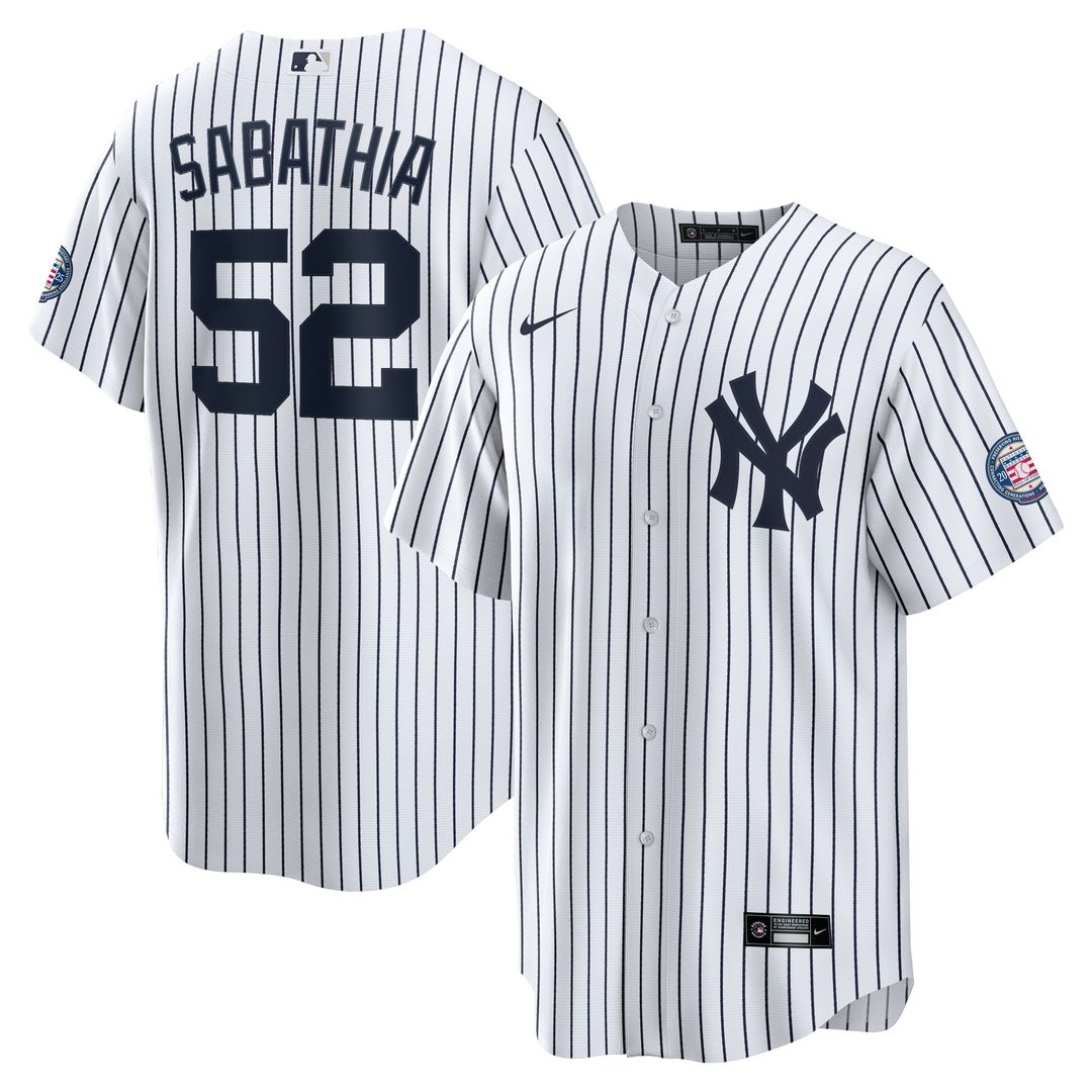 New York Yankees CC Sabathia 2025 Baseball Hall of Fame Name & Number Retired Replica Jersey - White