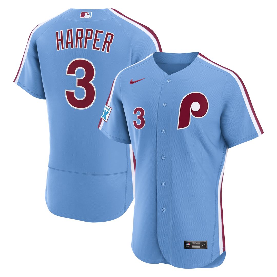 Philadelphia Phillies Bryce Harper Alternate Authentic Sponsor Patch Jersey - Light Blue