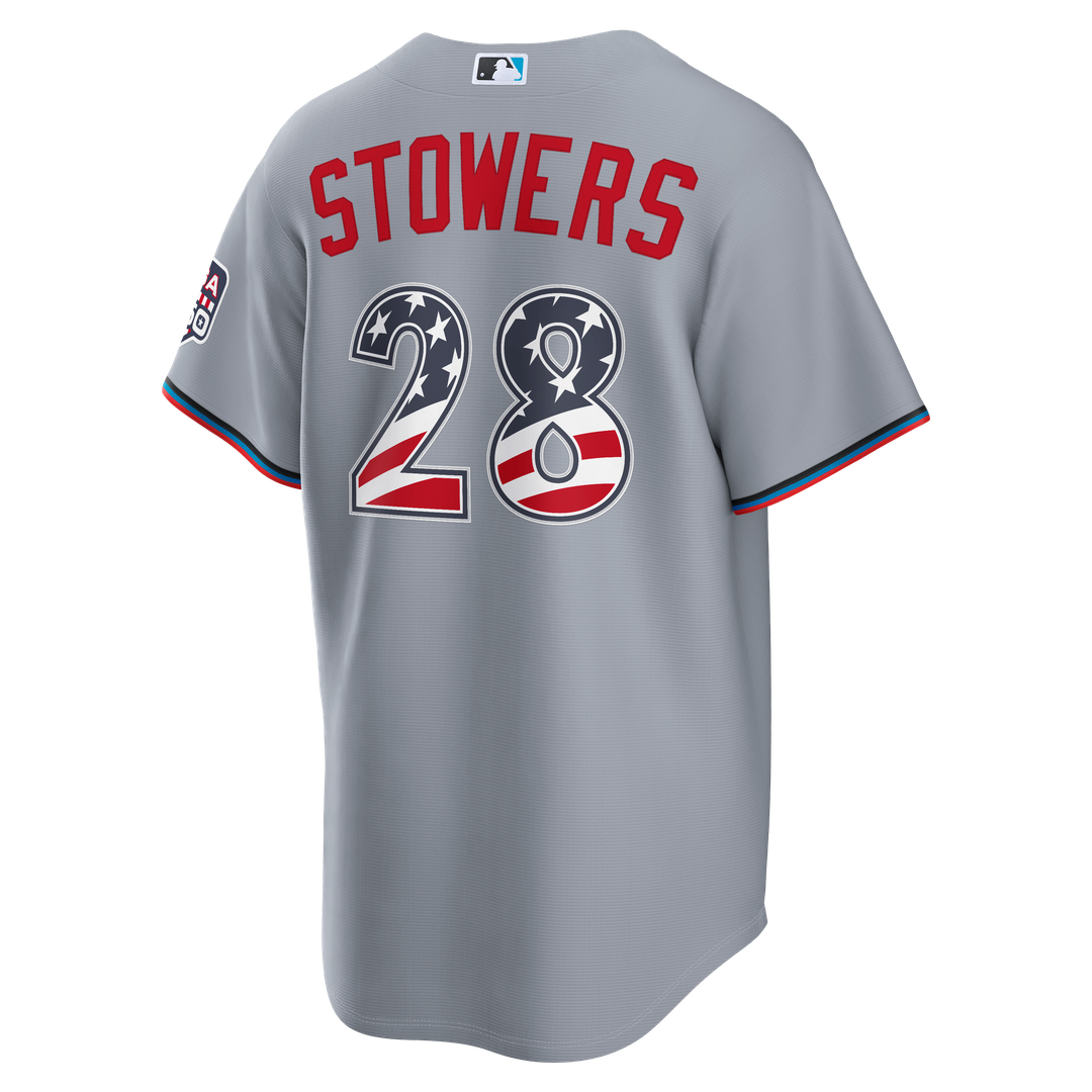 Miami Marlins Kyle Stowers USA 250 Fourth of July Road Stadium Jersey - Gray