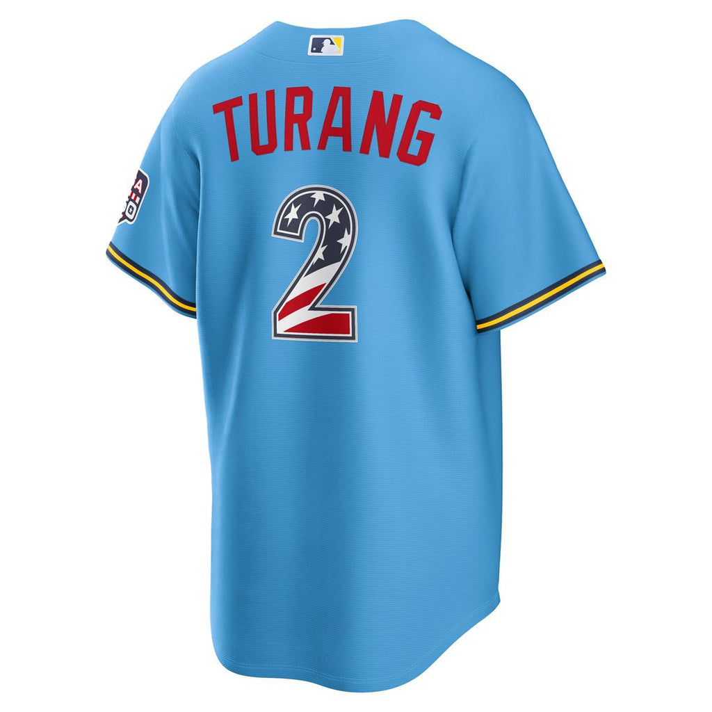Milwaukee Brewers Brice Turang USA 250 Fourth of July Road Stadium Jersey - Light Blue